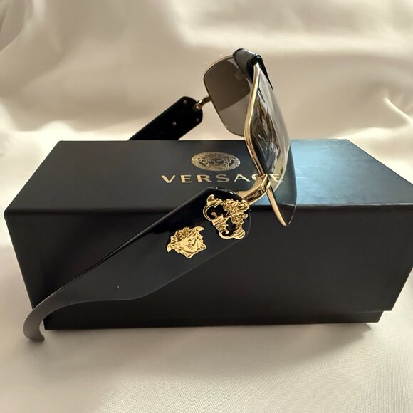 Versace Light Brown Mirror Gold Shield Unisex Sunglasses main image 5